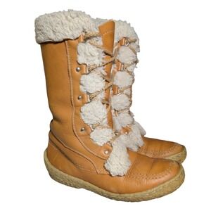 Vintage Cabelas Sherling Boots Womens Size 8M Lace Up Brown Leather Bohemian
